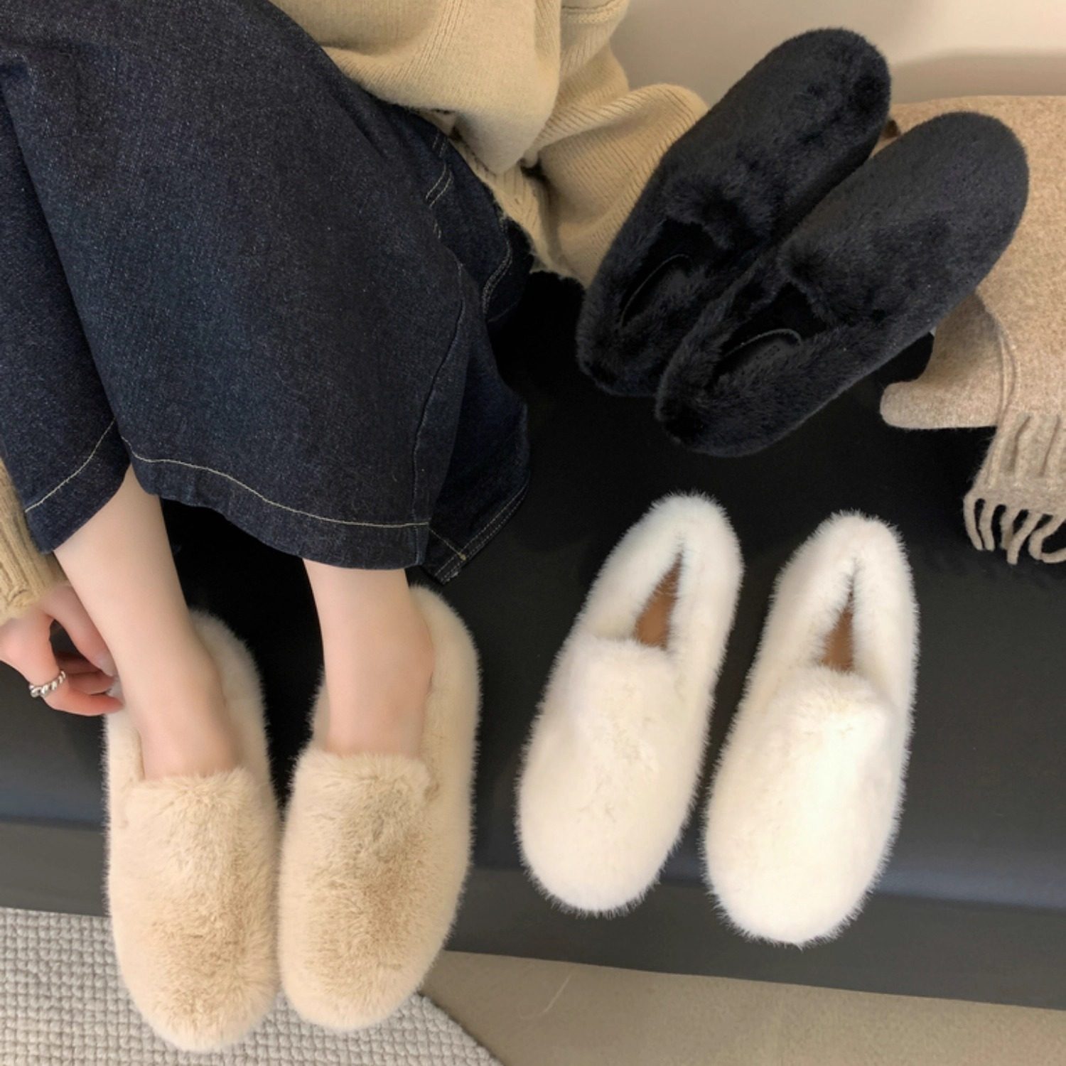 圆头内增高深口一脚蹬棉鞋