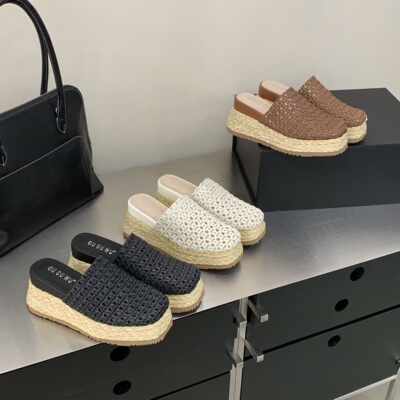 小众设计编织厚底包头拖鞋女