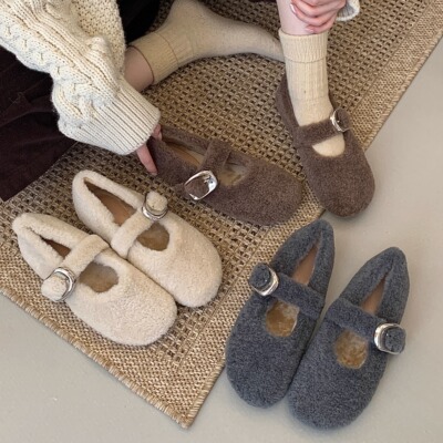 冬季毛毛鞋一字扣带棉鞋