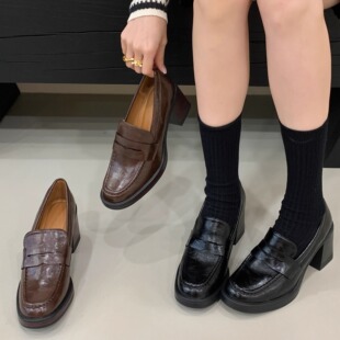 2025年春秋新款学院英伦风圆头粗跟高跟洛丽塔单鞋女jk制服小皮鞋