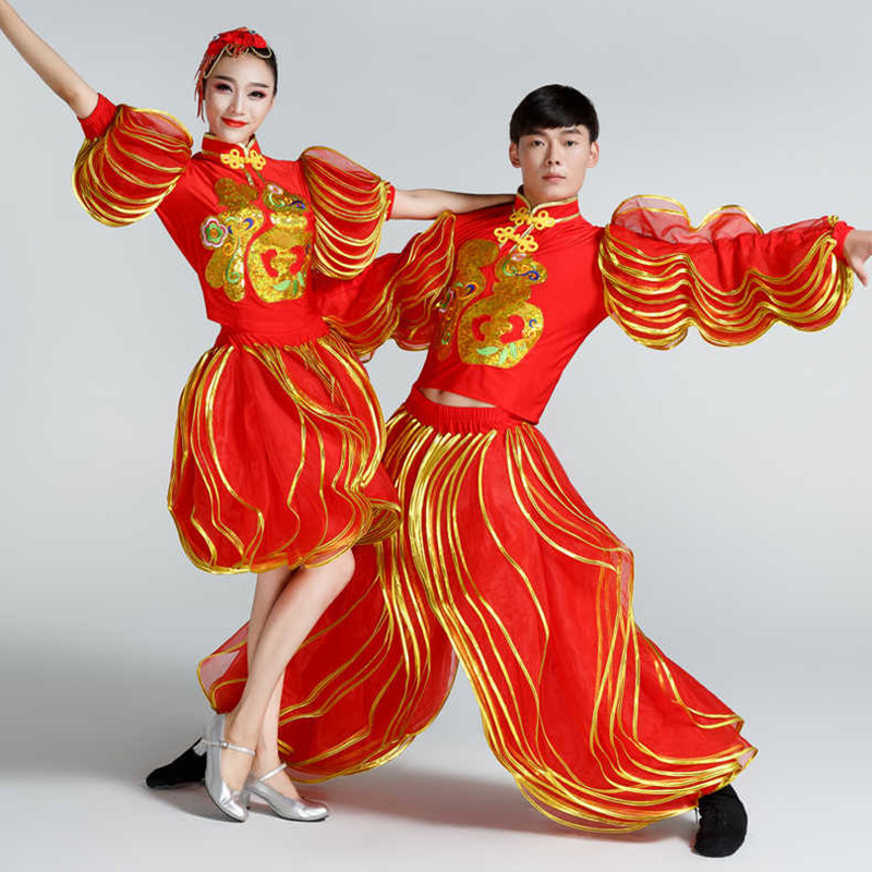 灯笼舞拜年喜庆舞蹈服出租 现代舞蹈年会舞蹈服长款演出服租赁