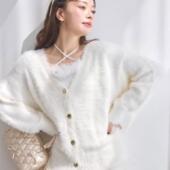 小V日系 女NC 开衫 NICE CLAUP家品温柔百搭金色纽扣长绒毛中长款