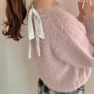 GRL日单 内搭也要美~蝴蝶结系带柔美感貂毛针织衫F5