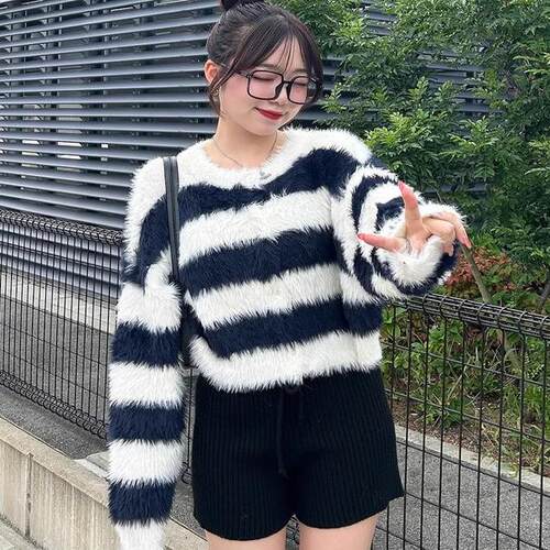 日本代购GRL条纹针织开衫