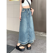 毛边中长版 遮胯半0206r 高腰显瘦大尺码 牛仔裙女2026年春夏季 新款