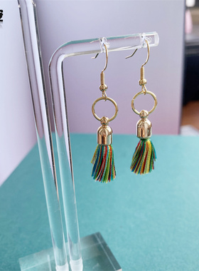 流苏耳环短款民族风无耳洞耳夹红色流苏穗子耳坠女小巧精致耳饰品