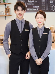 酒店餐饮KTV服务员工作服长袖女茶餐厅饭店奶茶网咖啡秋冬工装男