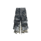 GOJOYJINNI 八分裤 Thome同款 擦脏迷彩拼接贴袋做旧破洞假两件短裤