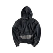 GOJOYJINNI烫钻铆钉短宽版 型重磅水洗喷脏连帽卫衣帽衫