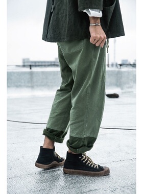 PROS BY CH 潮牌法兰西水洗绿拼接水洗做旧宽松工装裤长裤 OG-107