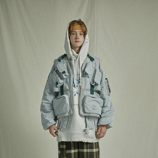 UMAMIISM 秋冬两件套战术马甲保暖惊恐印花棉服MA1飞行夹克外套