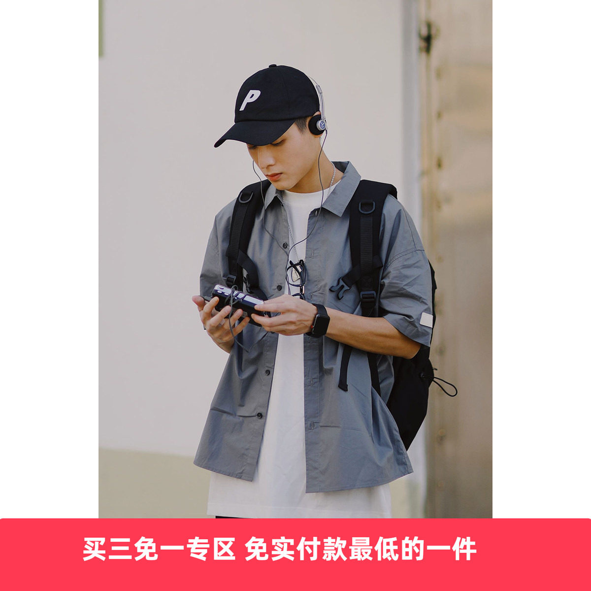 基础款翻领日系情侣装短袖衬衫图片