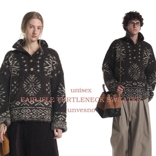 【费尔岛】Unvesno(UN)城野牧歌老钱复古羊毛混纺高领针织毛衣