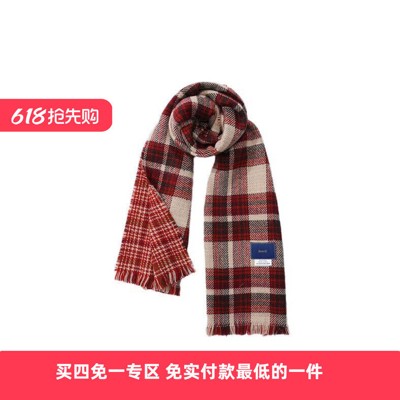 Unvesno (UN) 冬季红色格子英伦百搭流苏保暖围巾