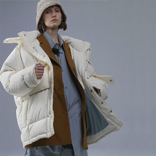 UNVESNO 复古加厚款冬季保暖潮流宽松可拆卸连帽羽绒服外套