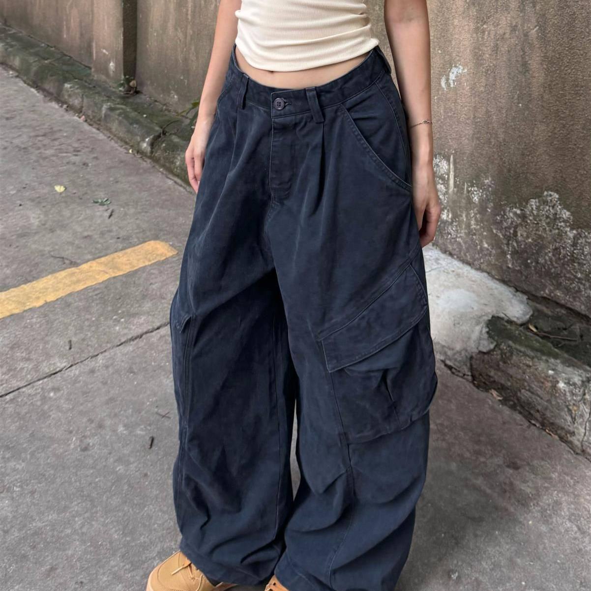 美式多口袋水洗棉工装裤男女春秋学生显瘦嘻哈阔腿hiphop街舞长裤,女装/女士精品,休闲裤,淘宝优惠券,粉丝福利购,淘宝优惠卷