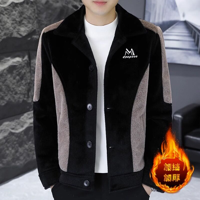 겨울 남성 밍크 모피 코트 옷깃 플러스 벨벳 두꺼운 유행 짧은 윈드 브레이커 남성 청소년 모조 모피