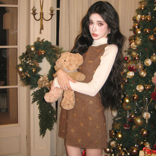 法式 复古小香风2025秋高级感气质名打底衣背心千金连衣裙两件套