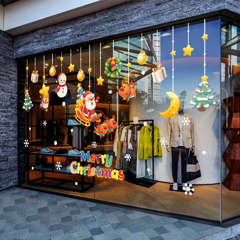 圣诞装饰品商场店铺橱窗玻璃门圣诞老人静电贴纸节日氛围场景布置