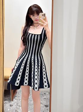 CICI代购m家连衣裙2025秋冬提花条纹收腰针织吊带短裙MFPRO04357