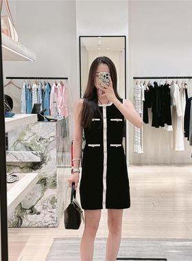 CI代购S家25秋冬小香风撞色明线无袖绒面连衣裙短裙SFPRO04470