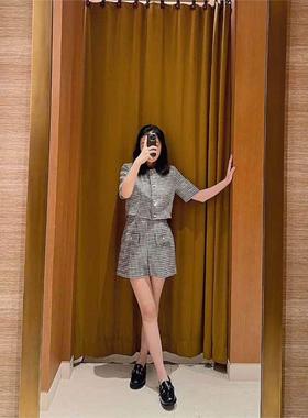 CI代购S家26春夏时尚粗花呢千鸟格短款修身高腰短裤SFPSH00598