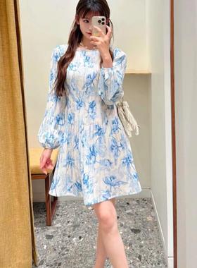 CICI代购m家连衣裙25春夏浪漫印花圆领修身压褶短裙MFPRO04235