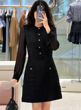 CI代购S家25秋冬小香风假两件薄纱拼接圆领连衣裙短裙SFPRO04595