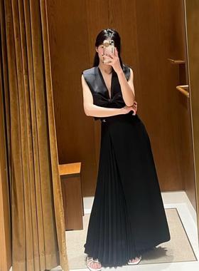 CI代购S家25秋冬半身裙皱优雅挺括黑色百褶设计长裙SFPJU01211