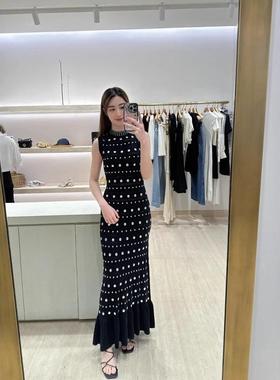 CI代购S家25秋冬法式修身钉珠镂空灰色长款连衣裙SFPRO03983