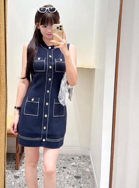 CICI代购m家连衣裙25秋冬明线小香风圆领无袖针织短裙MFPRO04347