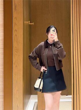 CI代购S家25秋冬撞色领宽松落肩袖拉链夹克短外套女SFPSW00697