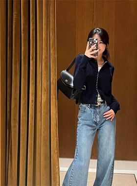 CI代购S家26春夏撞色拼接门襟翻领短款针织开衫外套SFPCA01386