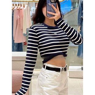 CI代购 SFPTS01692 S家26春夏棉质黑白条纹品牌标识复古套头针织衫