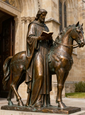 西方牧师骑马人物铸铜雕像摆件