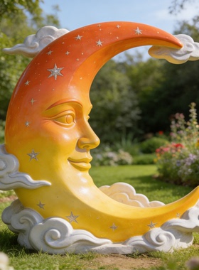 玻璃钢彩绘月亮卡通雕塑步行街商业街创意装饰景区摆件户外景观