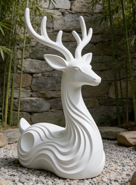 玻璃钢白色小鹿户外公园景区抽象艺术装饰摆件定制源头工厂彩绘
