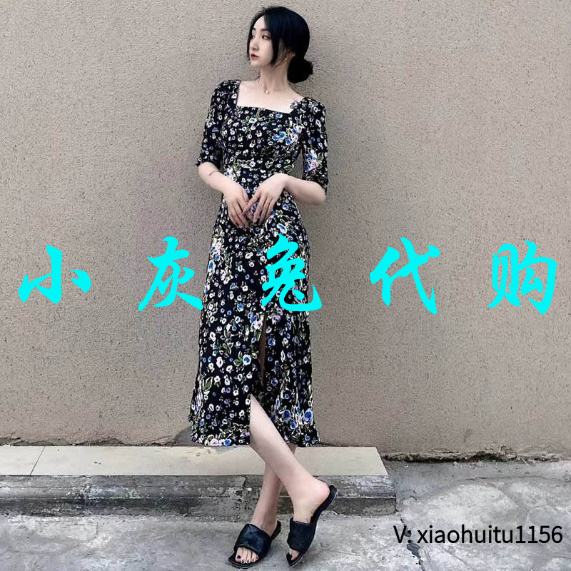 小灰兔专柜正品代购26夏短袖黑色方领连衣裙5500406-1a91611-001