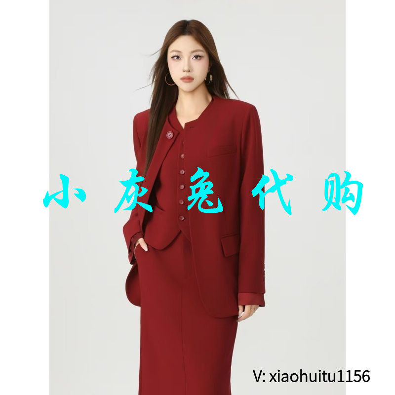 小灰兔专柜正品代购新中式时尚休闲宽松圆领西装外套5400872
