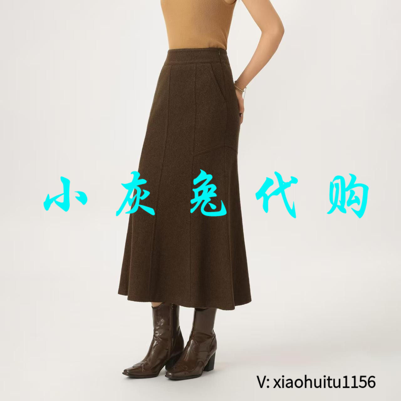 小灰兔专柜正品代购2026秋季呢子半身裙通勤包臀鱼尾裙120030
