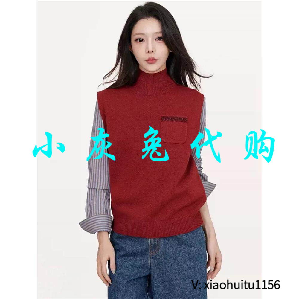 小灰兔专柜正品代购半高领羊毛针织马甲修身显瘦无袖背心538178