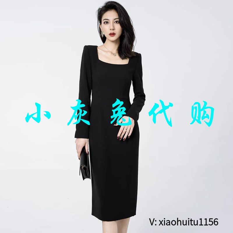 小灰兔专柜正品代购2026新款黑色方领连衣裙 5500506-249111-001