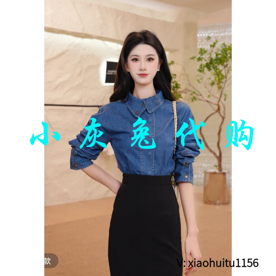 小灰兔专柜正品代购复古牛仔风翻领衬衫长袖短外套130185-336142