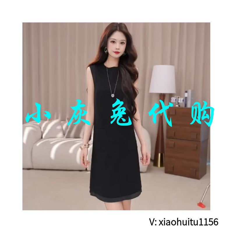 小灰兔专柜正品代购2026秋装新款黑色修身短袖连衣裙女550071