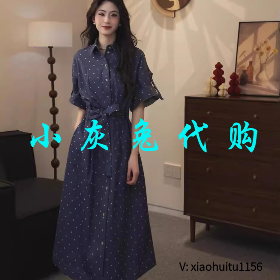 小灰兔专柜正品代购2026夏季新款复古波点牛仔短袖连衣裙5500590