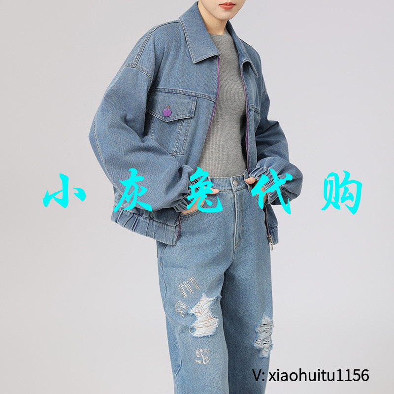 小灰兔专柜正品代购2026春款拉链落肩袖休闲牛仔夹克外套540010