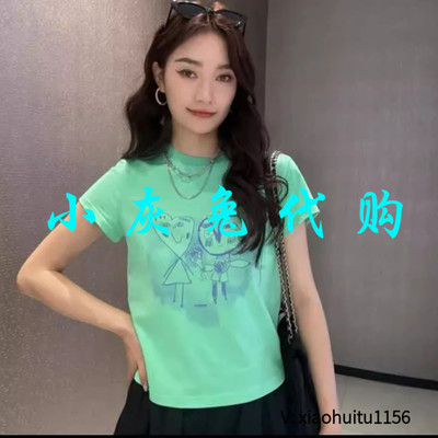 小灰兔专柜正品代购2026夏玫瑰印花纯棉短款圆领薄短袖T恤1300996