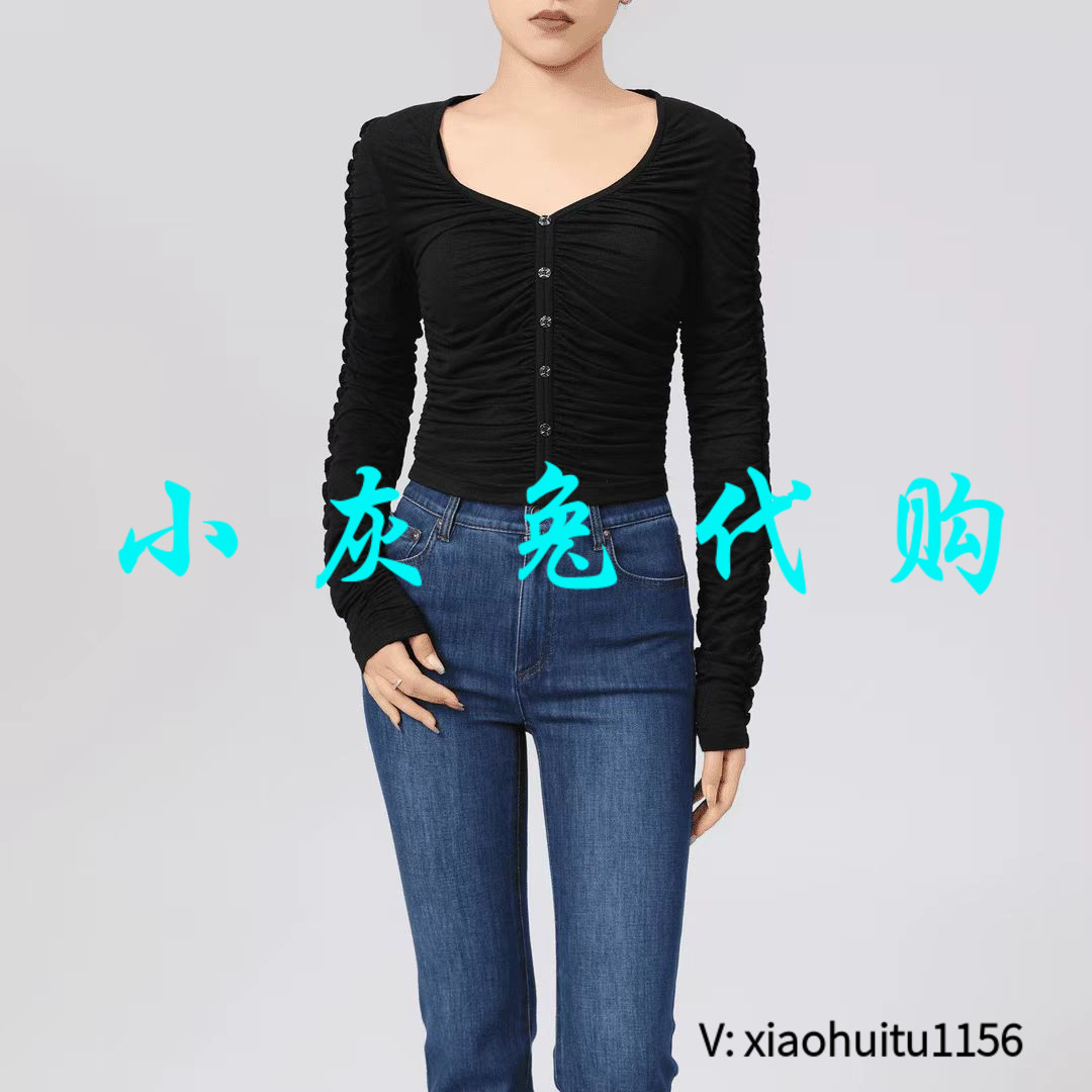 小灰兔专柜正品代购2026春装新款黑色设计感捏褶衬衫上衣5301067