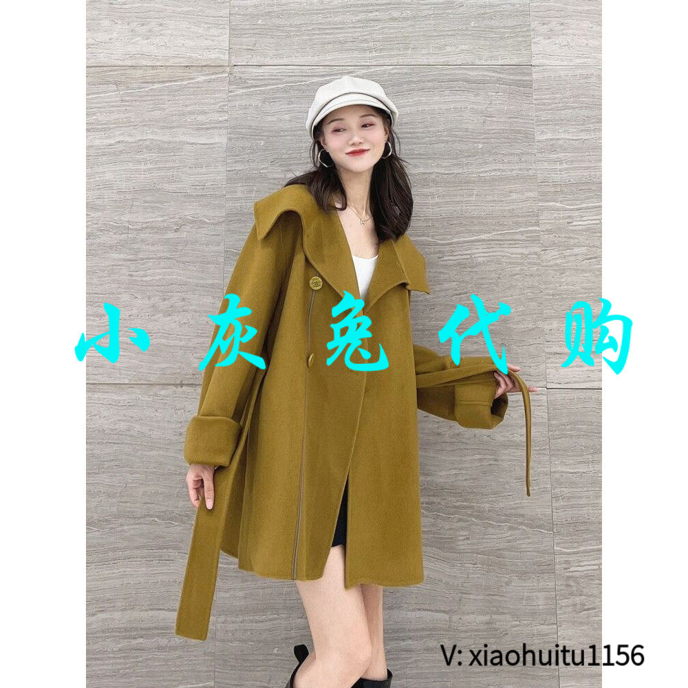 小灰兔专柜正品代购美拉德风纯翻领毛呢外套附腰带5400676