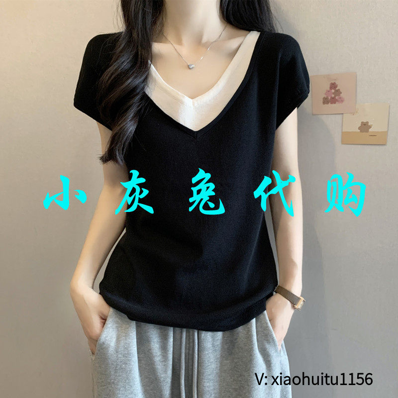 小灰兔专柜正品代购2026夏季新款假两件短袖T恤飞飞袖冰丝7A4999